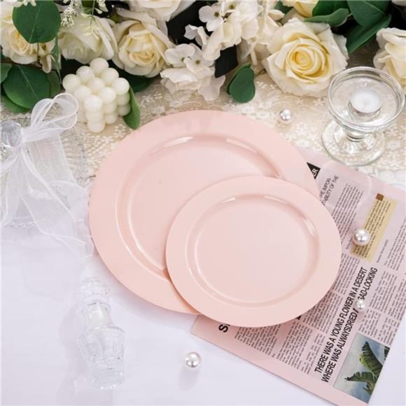 60PCS Pink Plastic Plates - Heavy Duty Pink Dinner Plates Disposable for Party - Picture 4 of 7